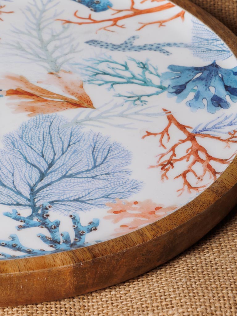 Round enamelled mango tray Coral - 3