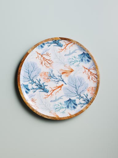 Round enamelled mango tray Coral