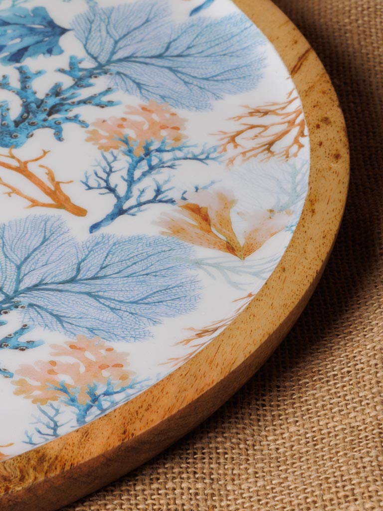 Large round enamelled mango tray Coral - 5