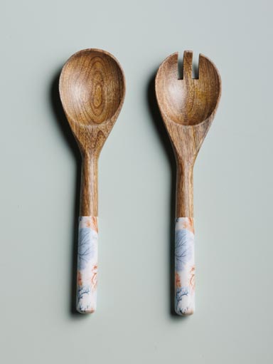 Enamelled mango salad servers Coral