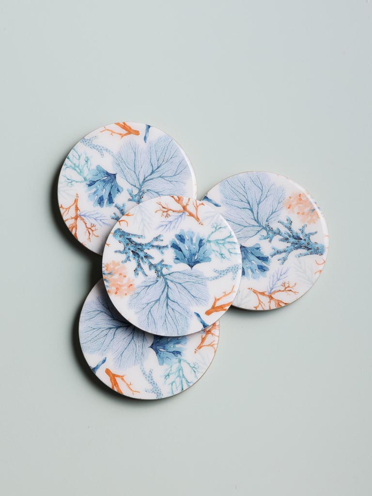 S/4 enamelled mango coasters Coral - 1