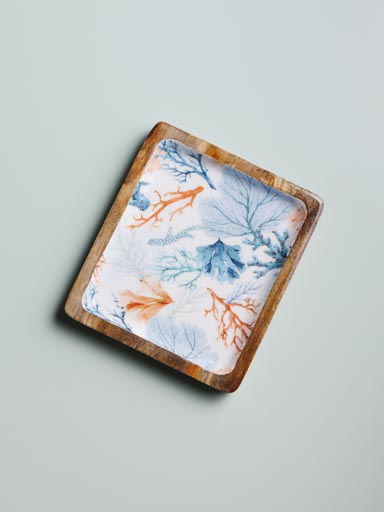 Enamelled mango rectangle tray Coral