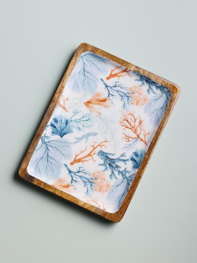 Large enamelled mango rectangle tray Coral