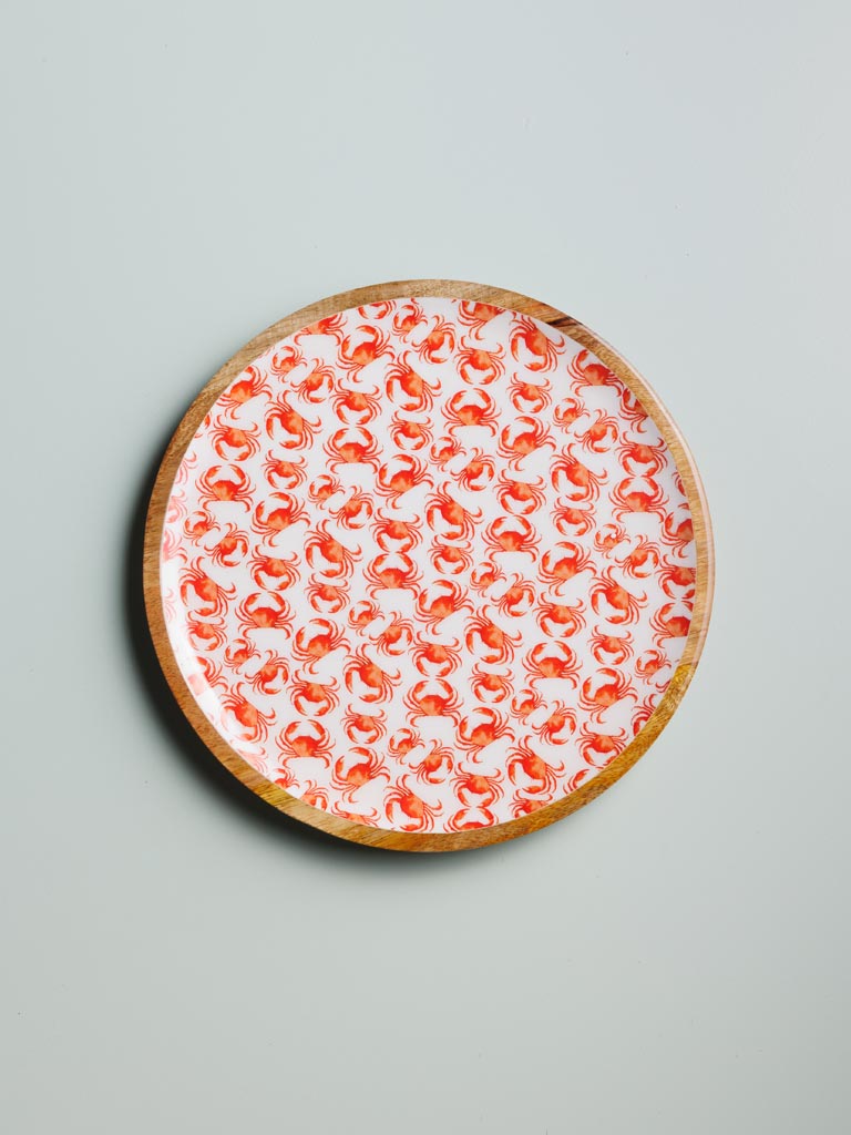 Round enamelled mango tray Coral - 1