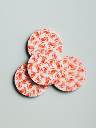 S/4 enamelled mango coasters Crabs