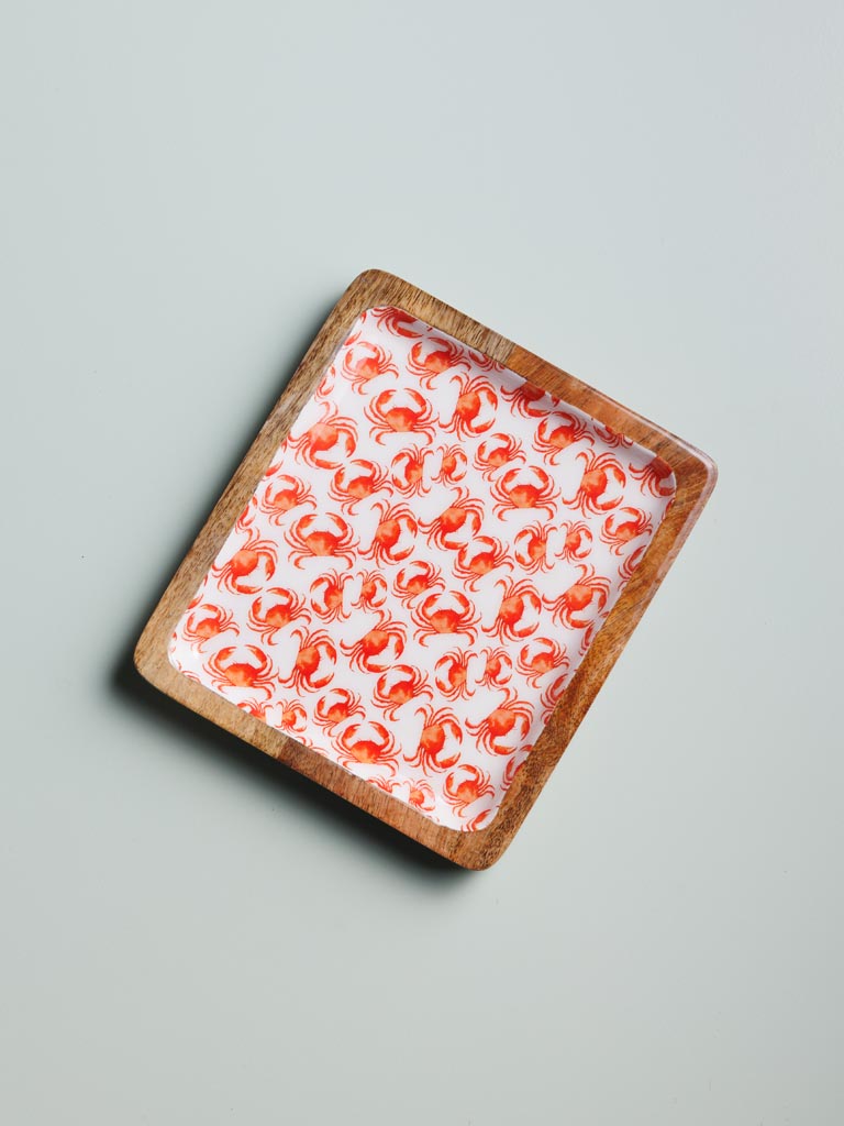 Enamelled mango rectangle tray Crabs - 1