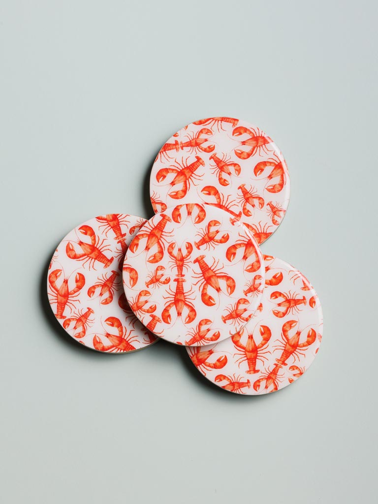 S/4 enamelled mango coasters Lobsters - 1