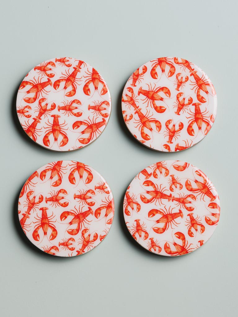 S/4 enamelled mango coasters Lobsters - 3