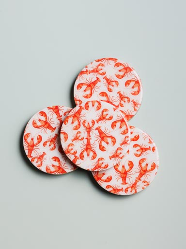 S/4 enamelled mango coasters Lobsters