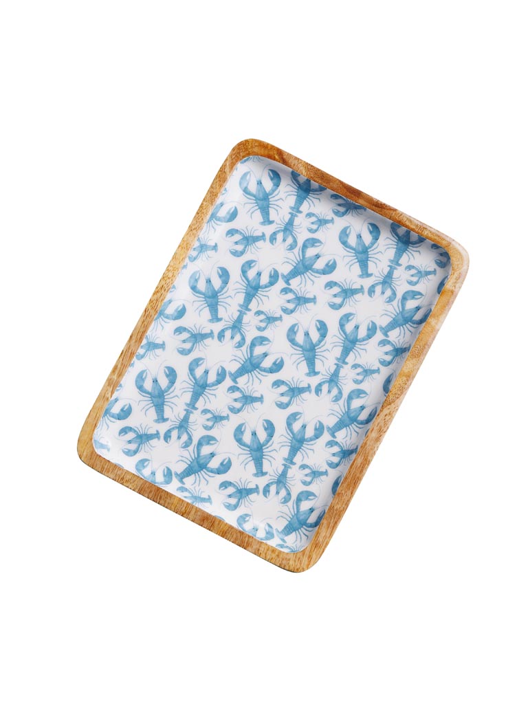 Large enamelled mango rectangle tray Blue Lobsters - 2