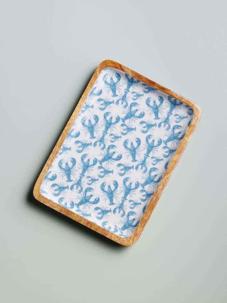 Large enamelled mango rectangle tray Blue Lobsters - 1