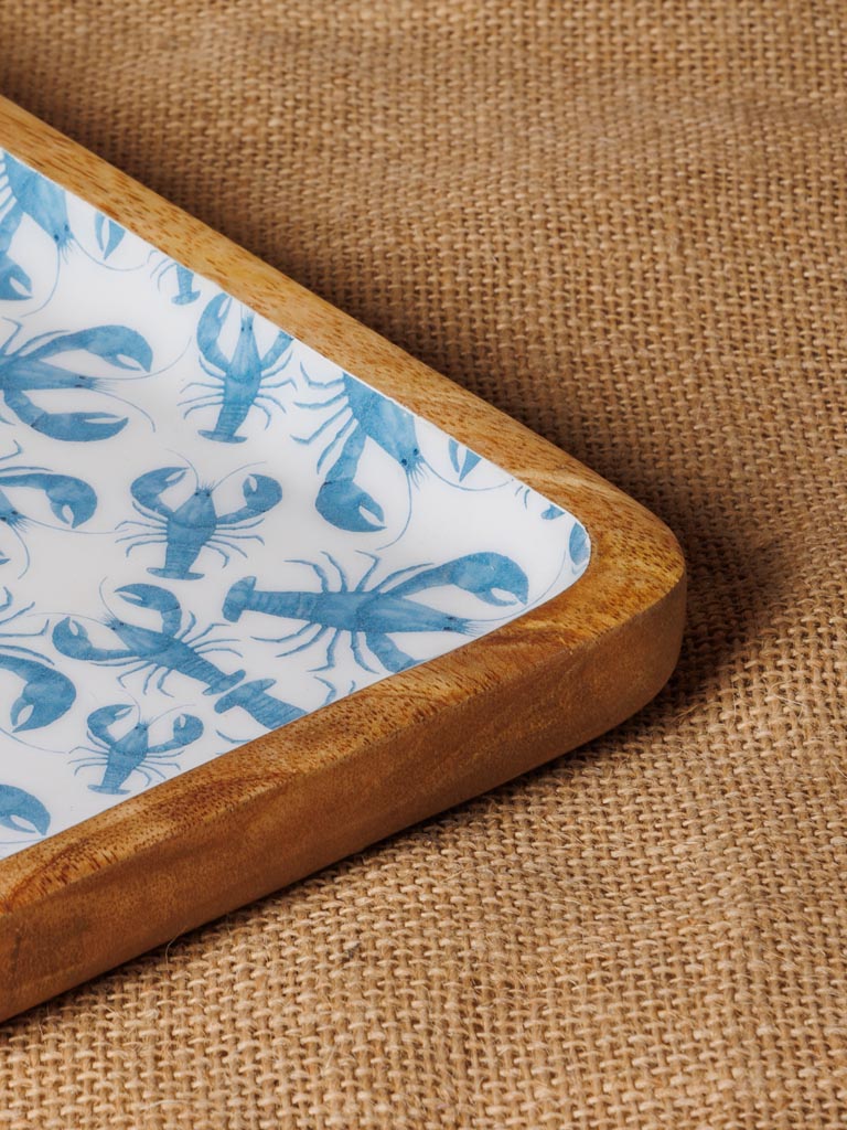 Large enamelled mango rectangle tray Blue Lobsters - 3