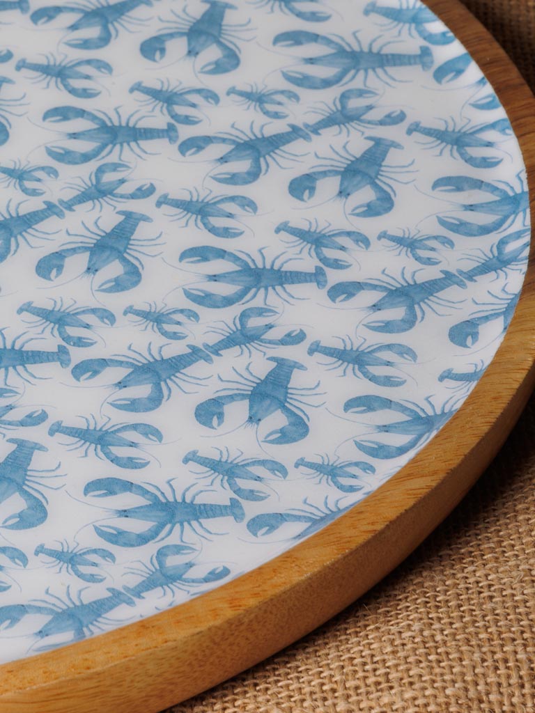 Large round enamelled mango tray Blue Lobsters - 5