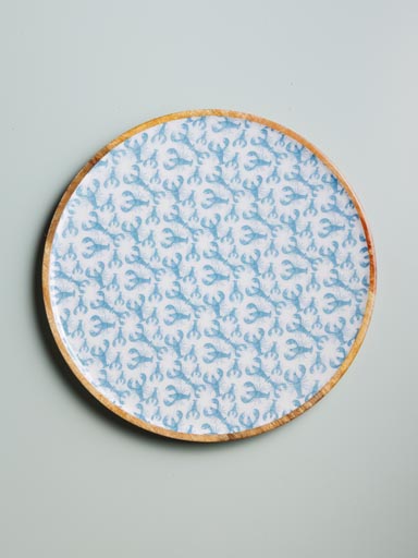 Large round enamelled mango tray Blue Lobsters