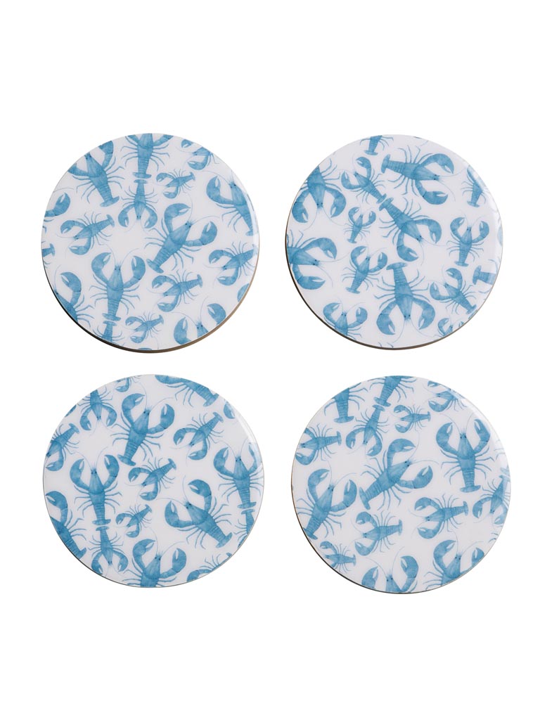 S/4 enamelled mango coasters Blue Lobsters - 2