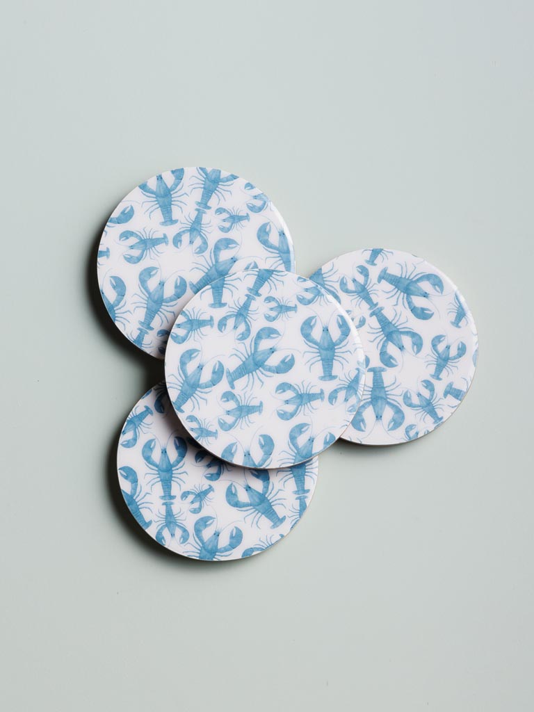 S/4 enamelled mango coasters Blue Lobsters - 1