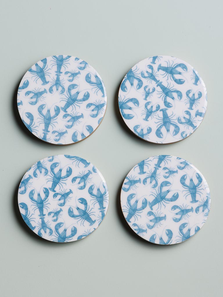 S/4 enamelled mango coasters Blue Lobsters - 3