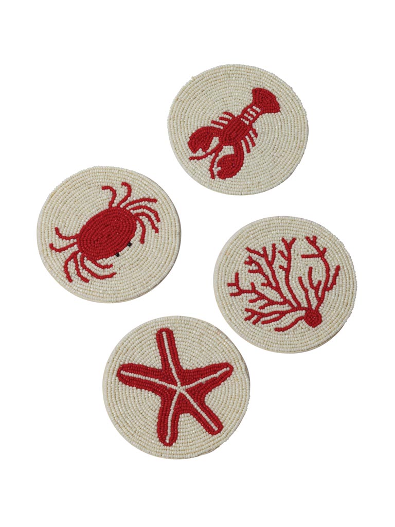 S/4 sous-verres Mer perles rouges et blanches - 2