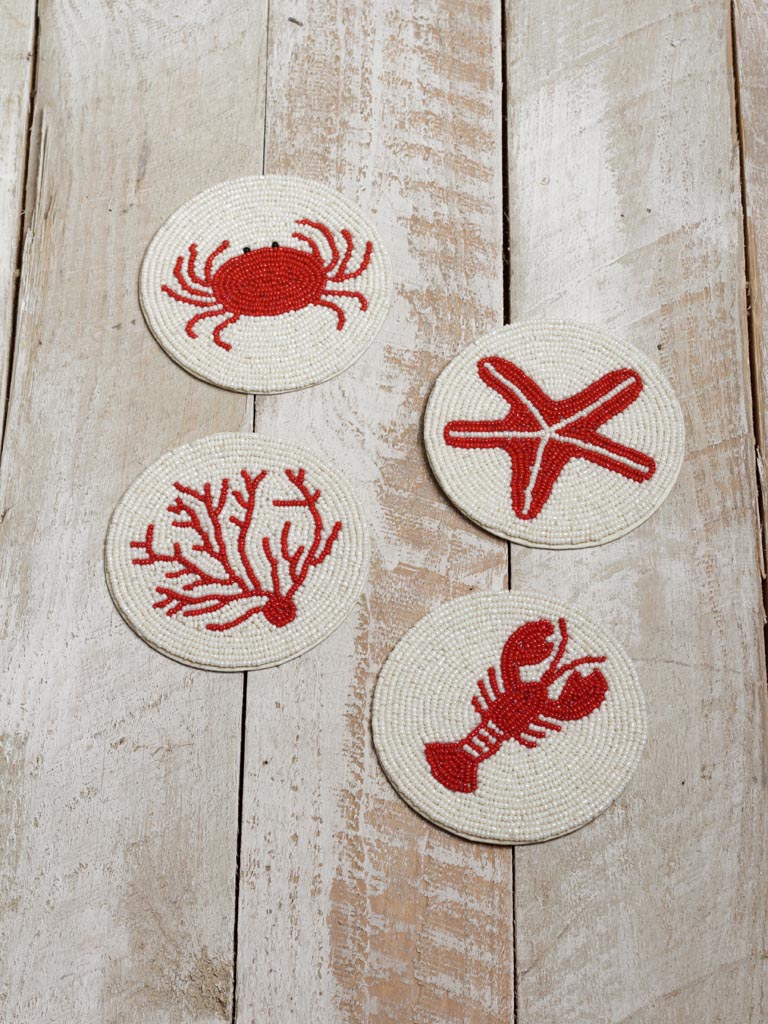 S/4 sous-verres Mer perles rouges et blanches - 1