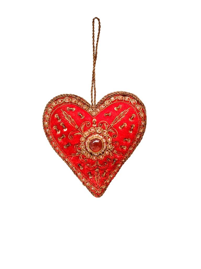 Embroidered red velvet hanging heart - 2