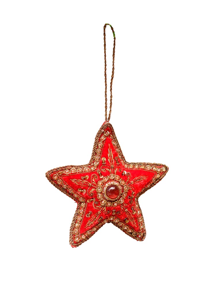 Embroidered red velvet star - 2