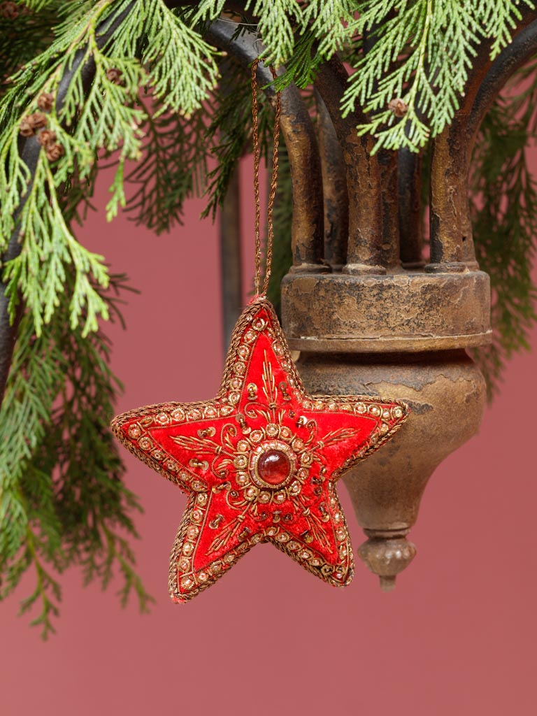 Embroidered red velvet star - 1