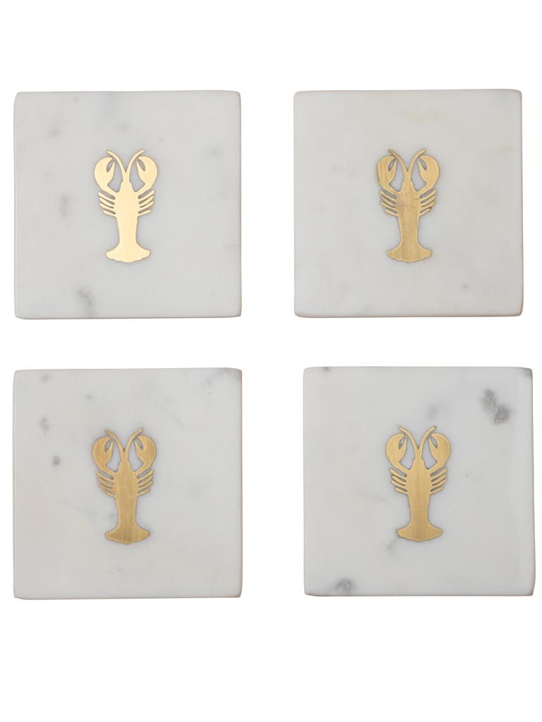 S/4 sous-verres marbre et inserts laiton homards - 2