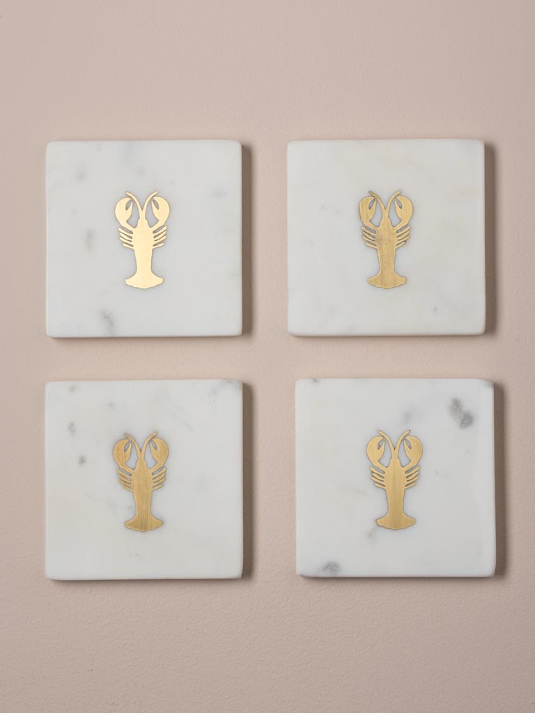 S/4 sous-verres marbre et inserts laiton homards - 1