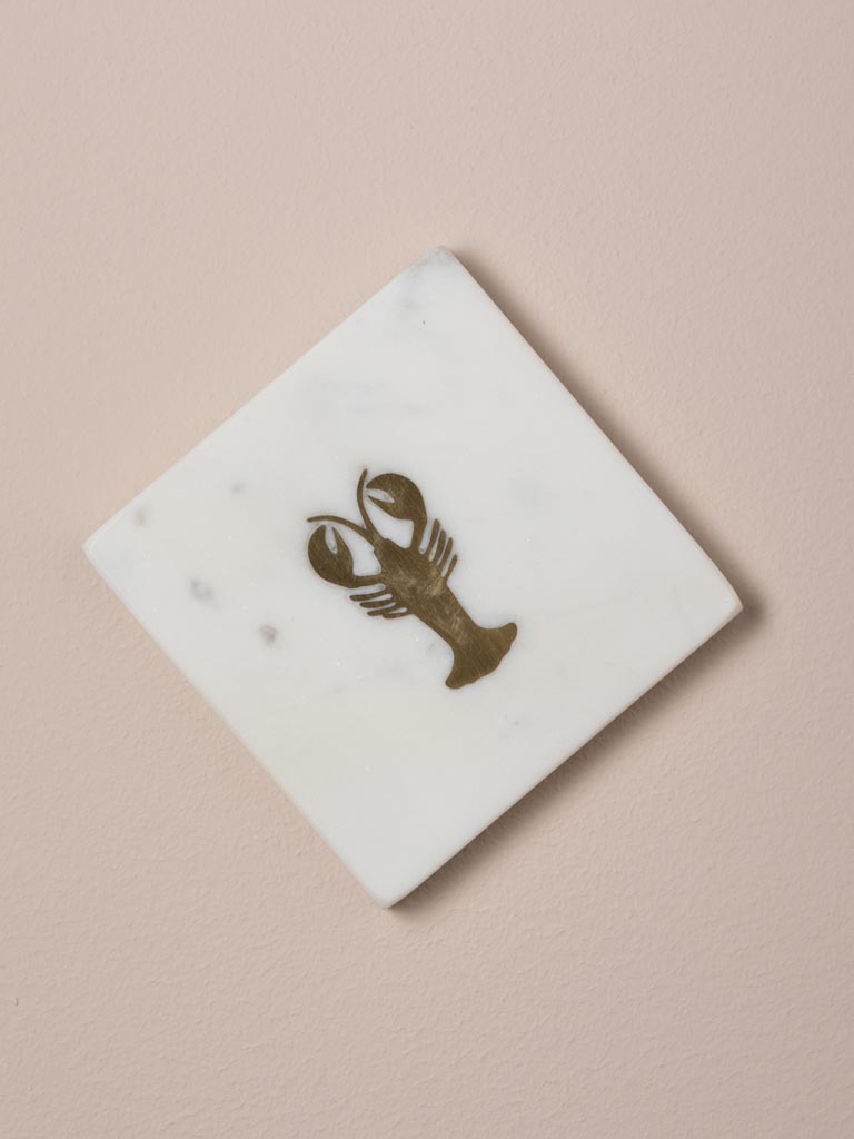 S/4 sous-verres marbre et inserts laiton homards - 3