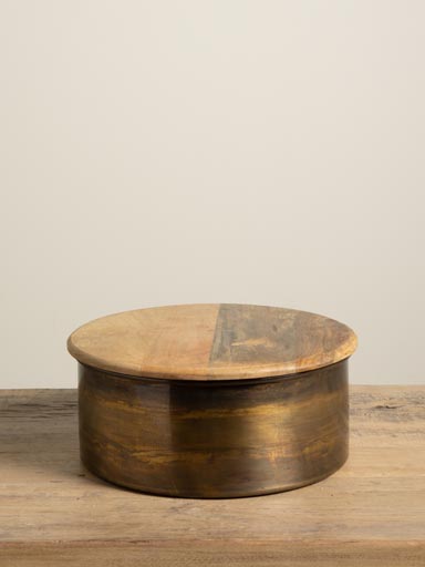 Metal box with wooden lid