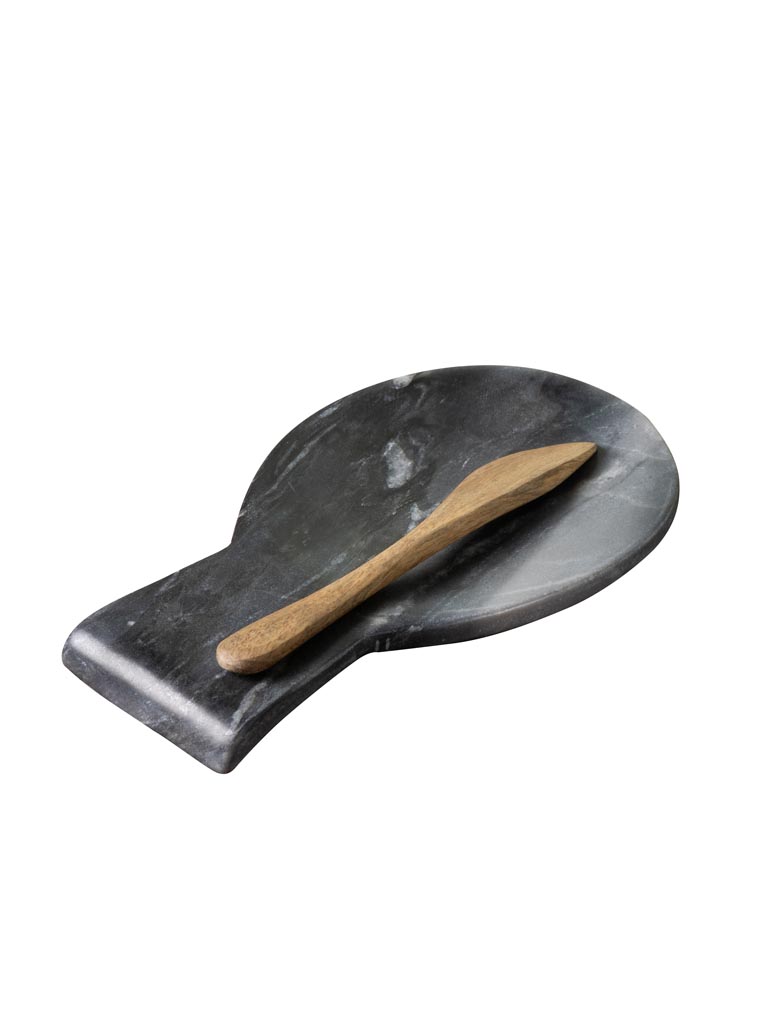 Small grey marble dish with wooden knife - 2