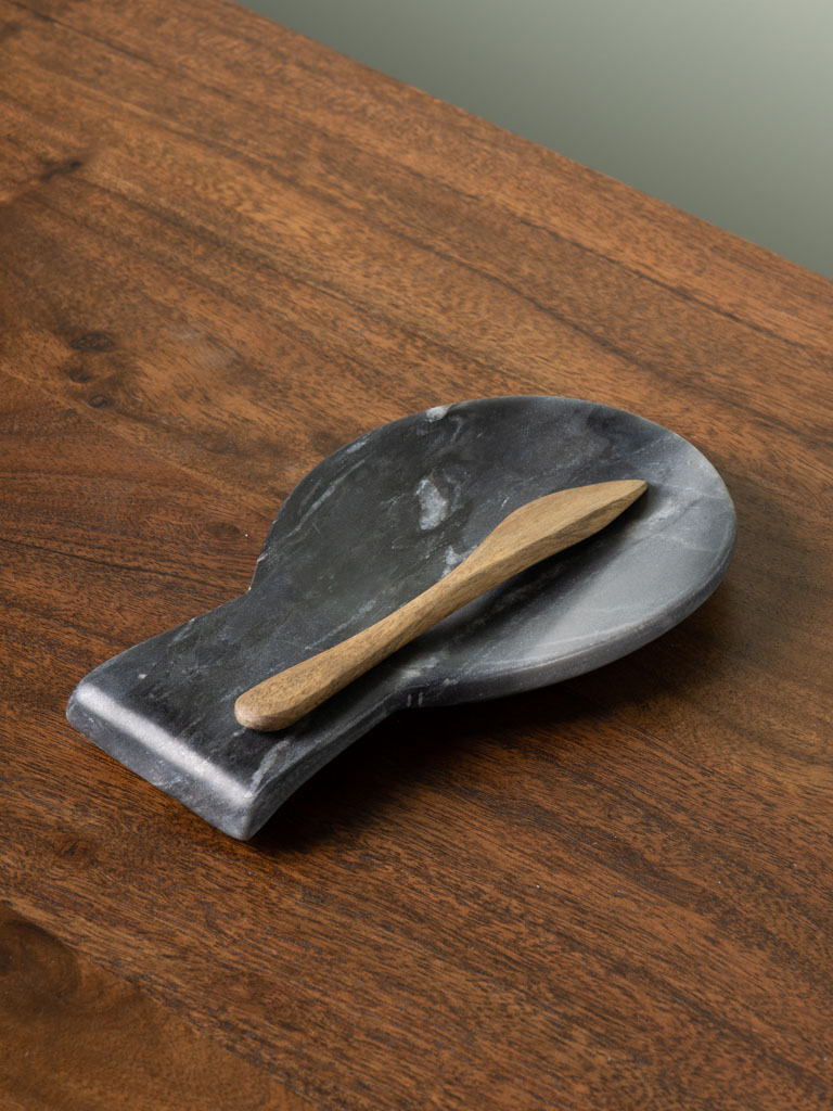 Small grey marble dish with wooden knife - 1