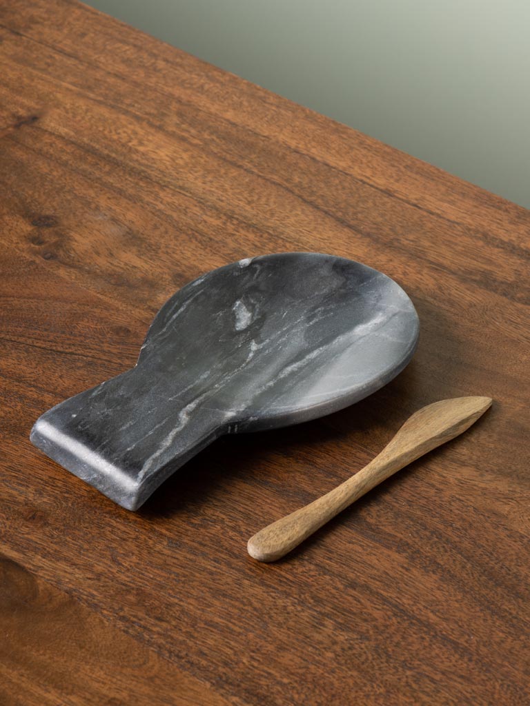 Small grey marble dish with wooden knife - 3