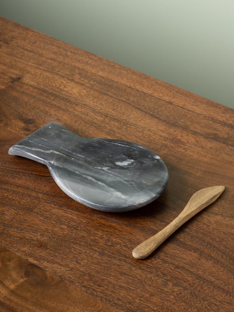 Small grey marble dish with wooden knife - 4