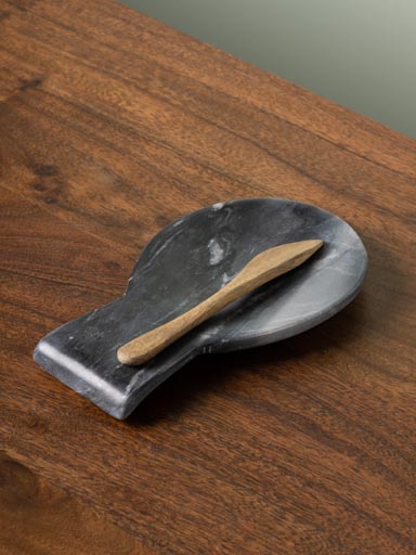 Small grey marble dish with wooden knife