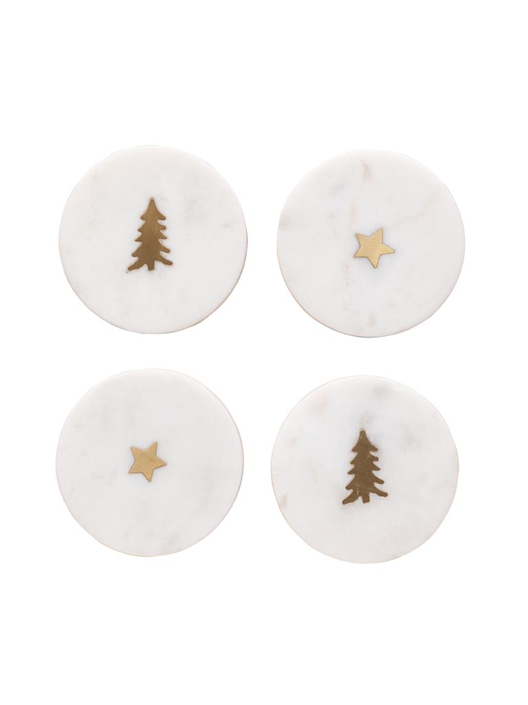 S/4 white marble coasters Xmas - 2