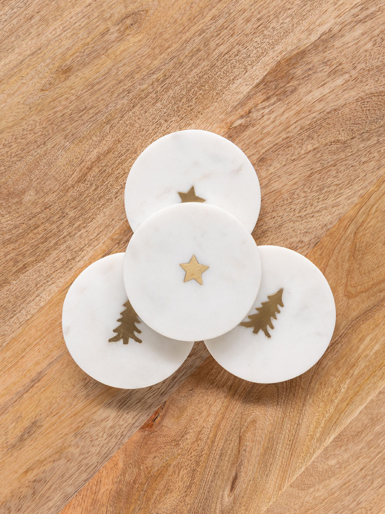 S/4 white marble coasters Xmas - 1