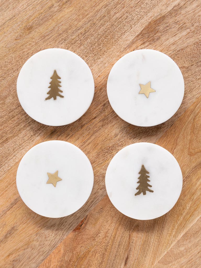 S/4 white marble coasters Xmas - 3