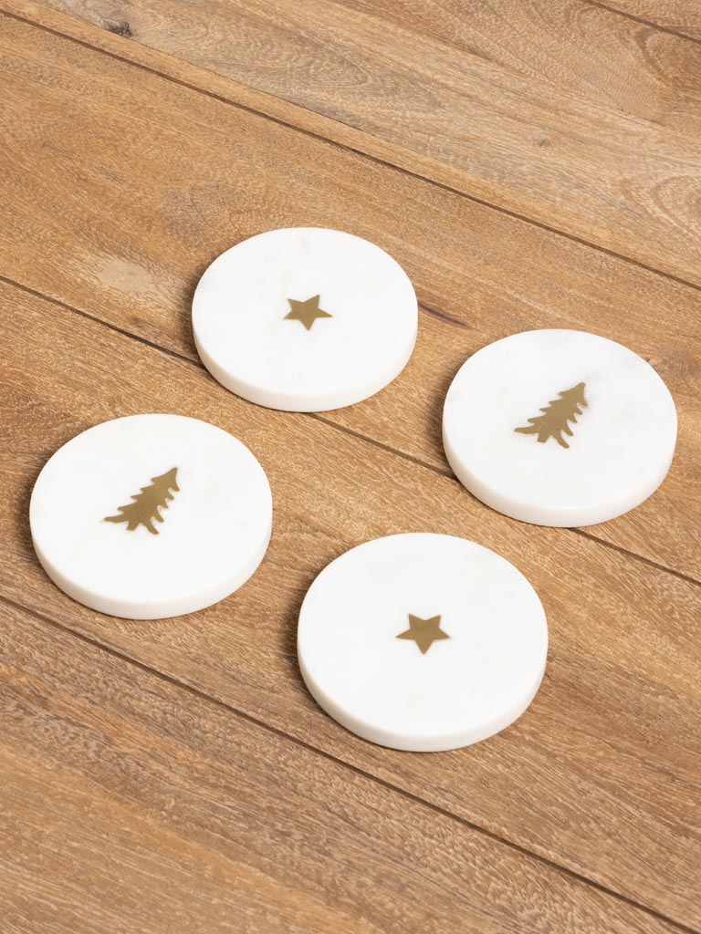 S/4 white marble coasters Xmas - 5