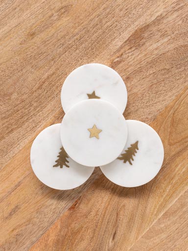 S/4 white marble coasters Xmas