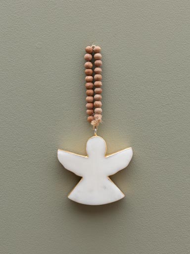 Marble angel ornament with wooden beads