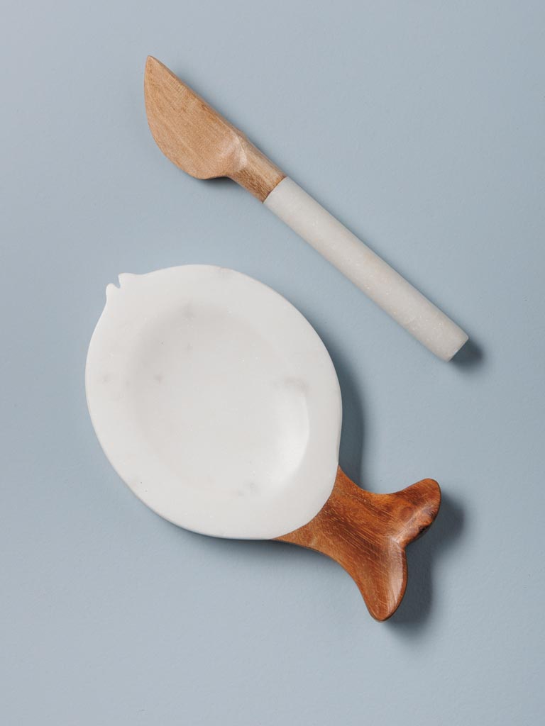 Small marble fish dish with knife - 1