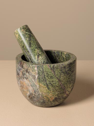 Forest green marble pestle and mortar