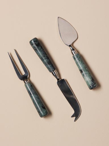 S/3 green marble cheese cutlery