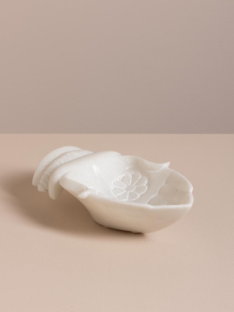 Vide poche mains gravées marbre blanc - 4