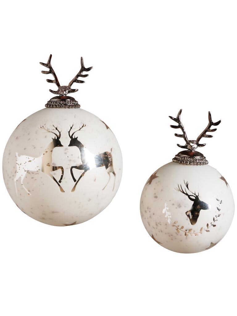S/2 xmas balls white frost and deers - 2