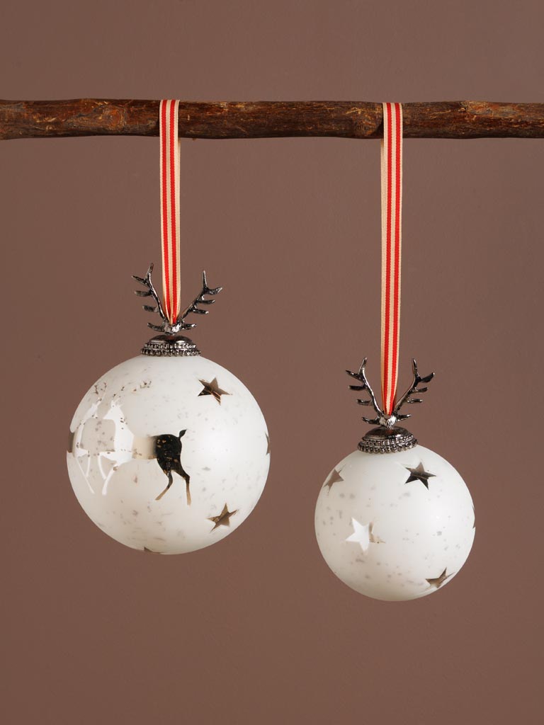 S/2 xmas balls white frost and deers - 5