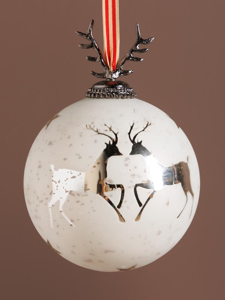 S/2 xmas balls white frost and deers - 4