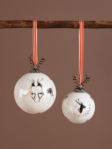 S/2 xmas balls white frost and deers