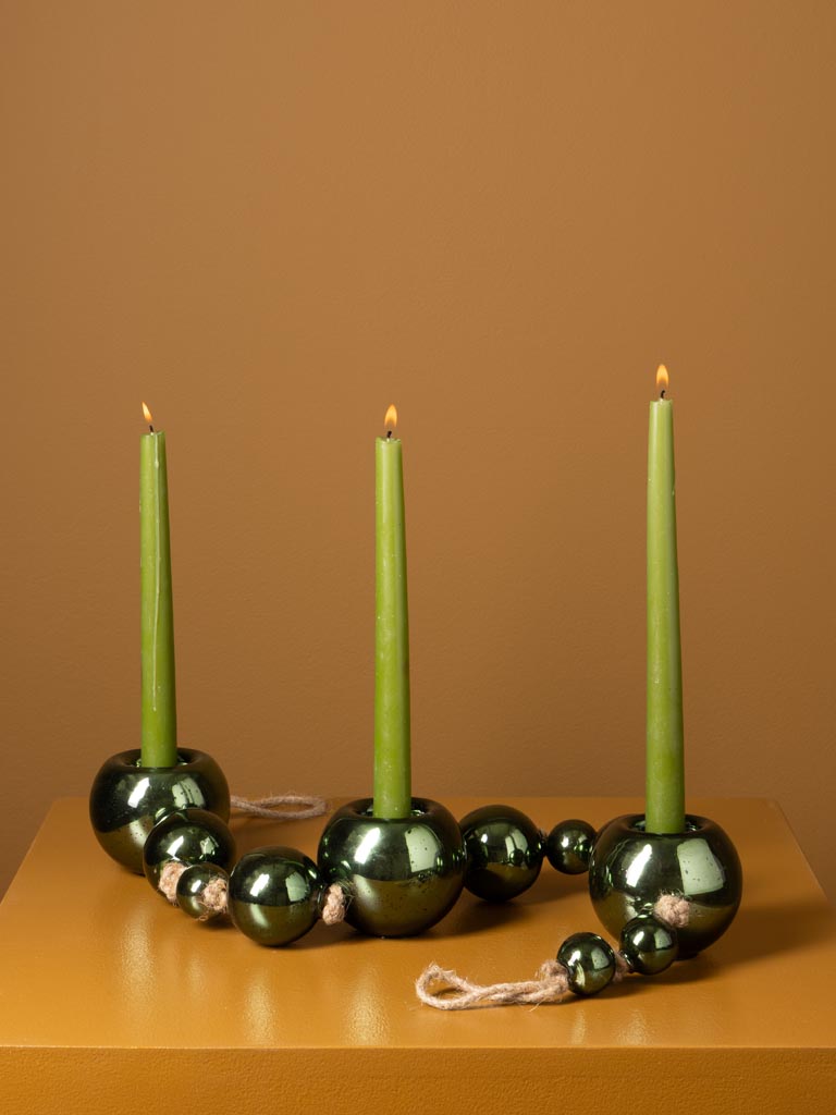 Centre de table vert 3 lumignons boules de noël - 1